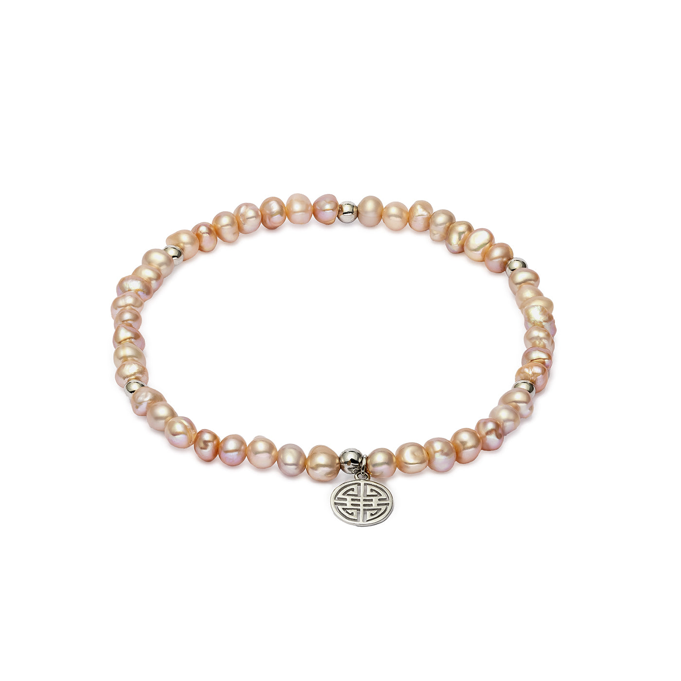 Lucky Rose-Poly · Freshwater Rose Pearls, Silver Lucky Bracelet