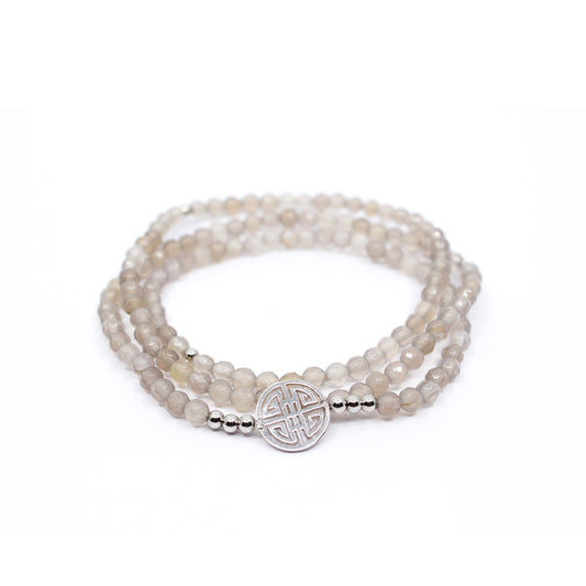 Lucky Arianna · Light grey Agate, Triple Silver Lucky Bracelet