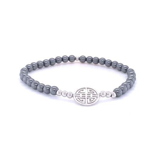 Lucky Hematite, Silver Amulett Bracelet