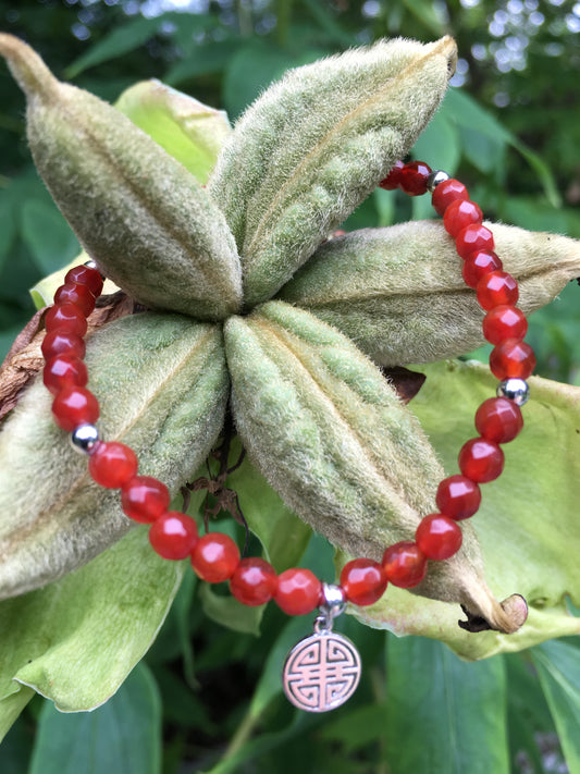 Lucky Ashley, Pinkish-red Agate, Silver Lucky Bracelet