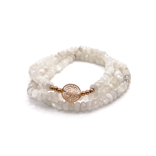 Lucky Rainbow Moonstone, Triple Rose Gold Lucky Bracelet