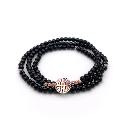 Lucky Onyx, Triple Rose Gold Lucky Bracelet