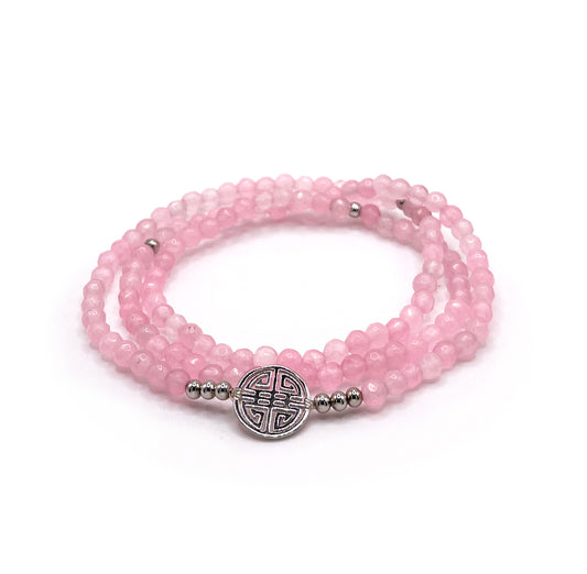 Lucky Rosa · Rose quartz, Triple Silver Lucky Bracelet