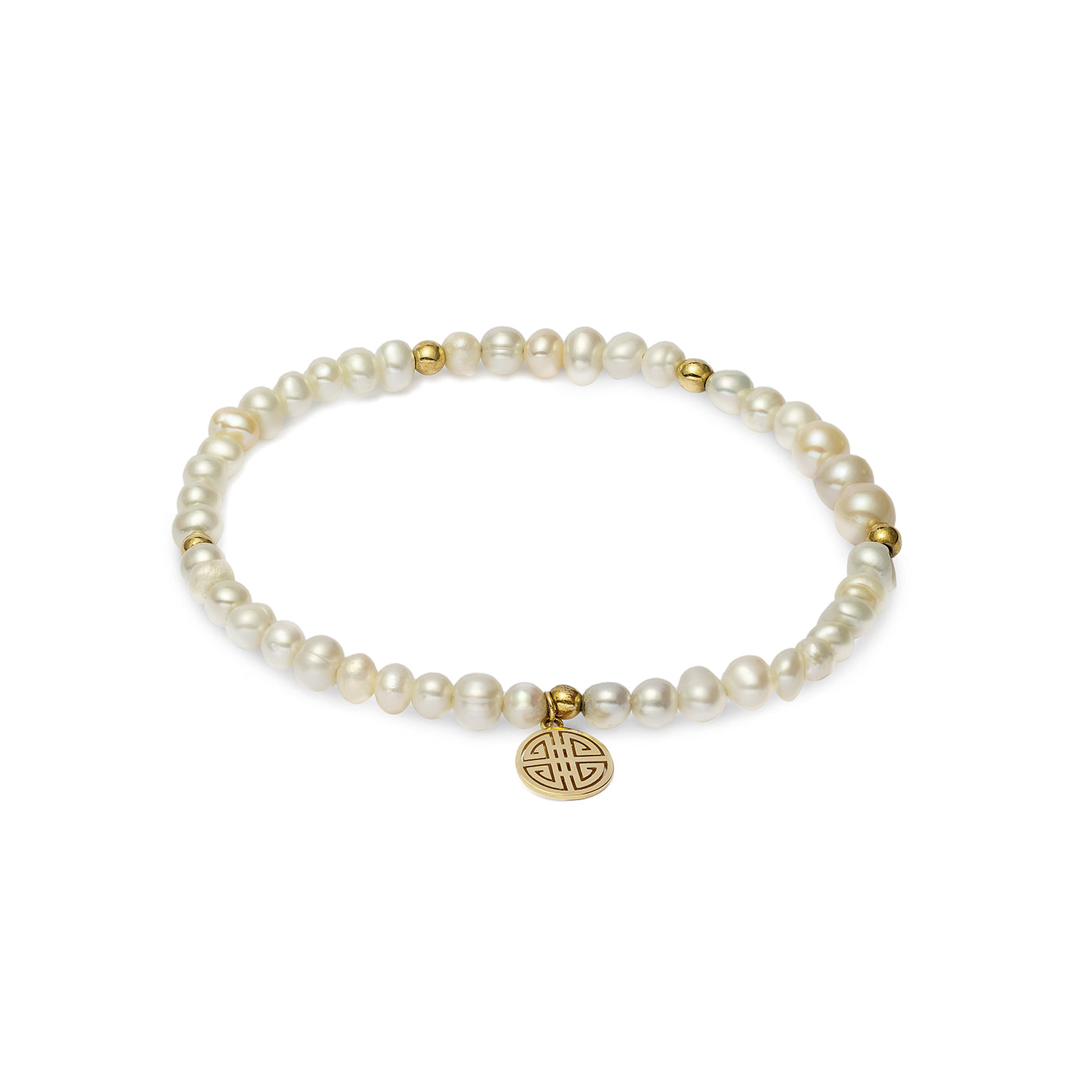 Lucky White fresh-water Pearls, Gold Lucky Bracelet