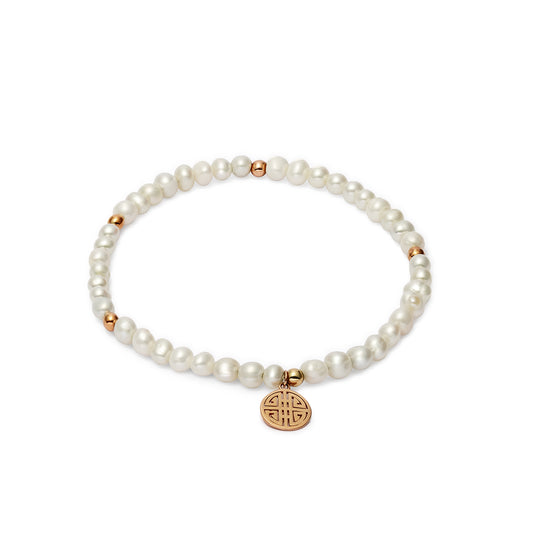 Lucky White fresh-water Pearls, Rose Gold Lucky Bracelet