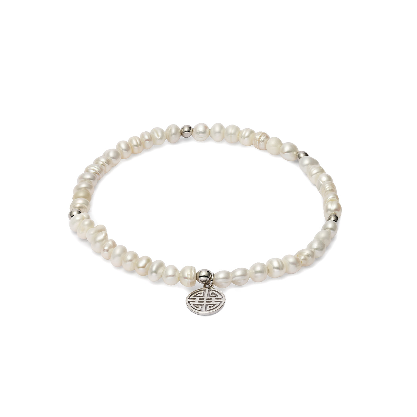 Lucky Pearl · Freshwater white Pearls, Silver Lucky Bracelet