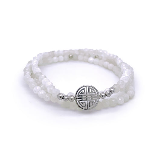 Lucky Aurora · White Agate, Triple Silver Lucky Bracelet