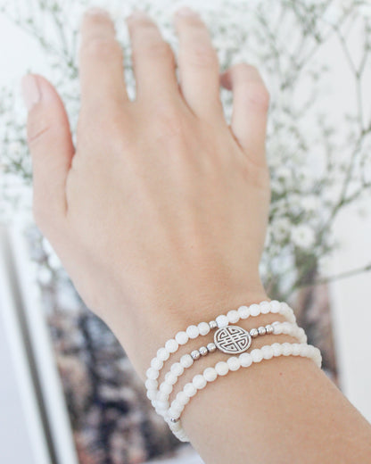 Lucky Aurora · White Agate, Triple Silver Lucky Bracelet