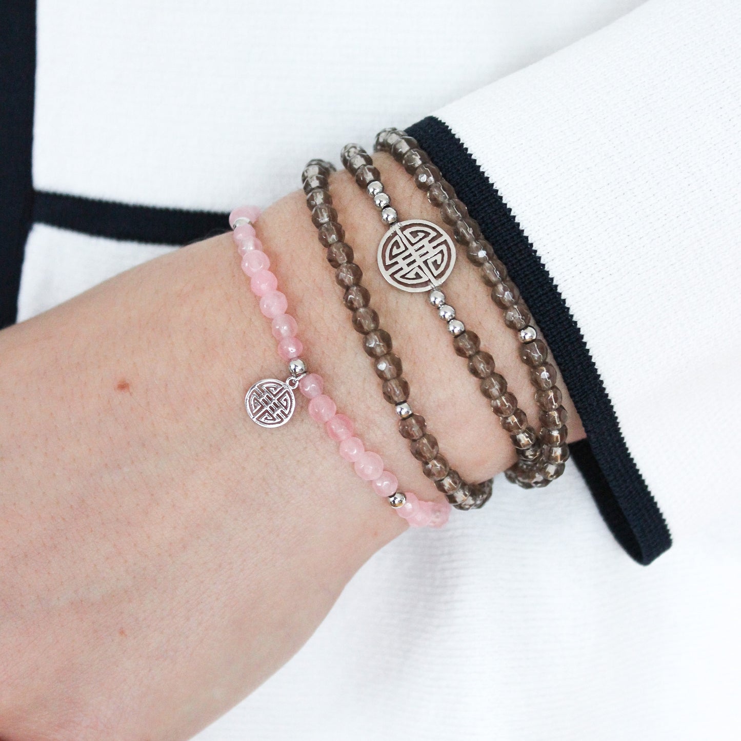 Lucky Rosa · Rose Quartz, Silver Lucky Bracelet