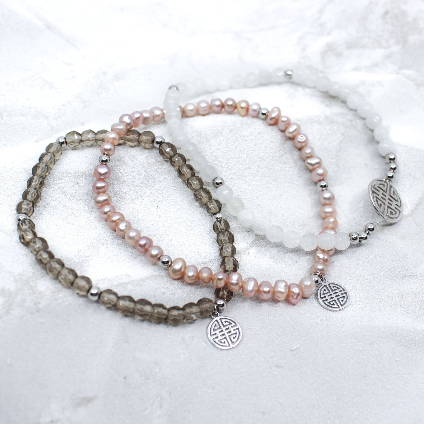 Lucky Rose-Poly ·  Freshwater Rose Pearls, Silver Lucky Bracelet