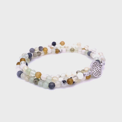 Lucky Alicia · White, grey and yellow Agate, Triple Silver Lucky Bracelet