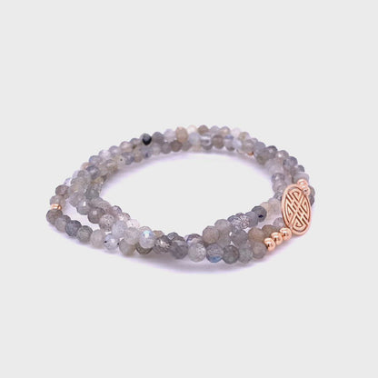 Lucky Labradorite, small stones, Triple Rose Gold Lucky Bracelet