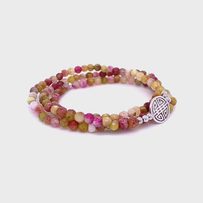 Lucky Alma · White, rose and olive Agate, Triple Silver Lucky Bracelet