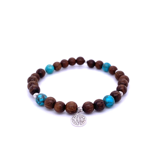Lucky Woody · Wood and Turquoise, Silver Lucky Bracelet