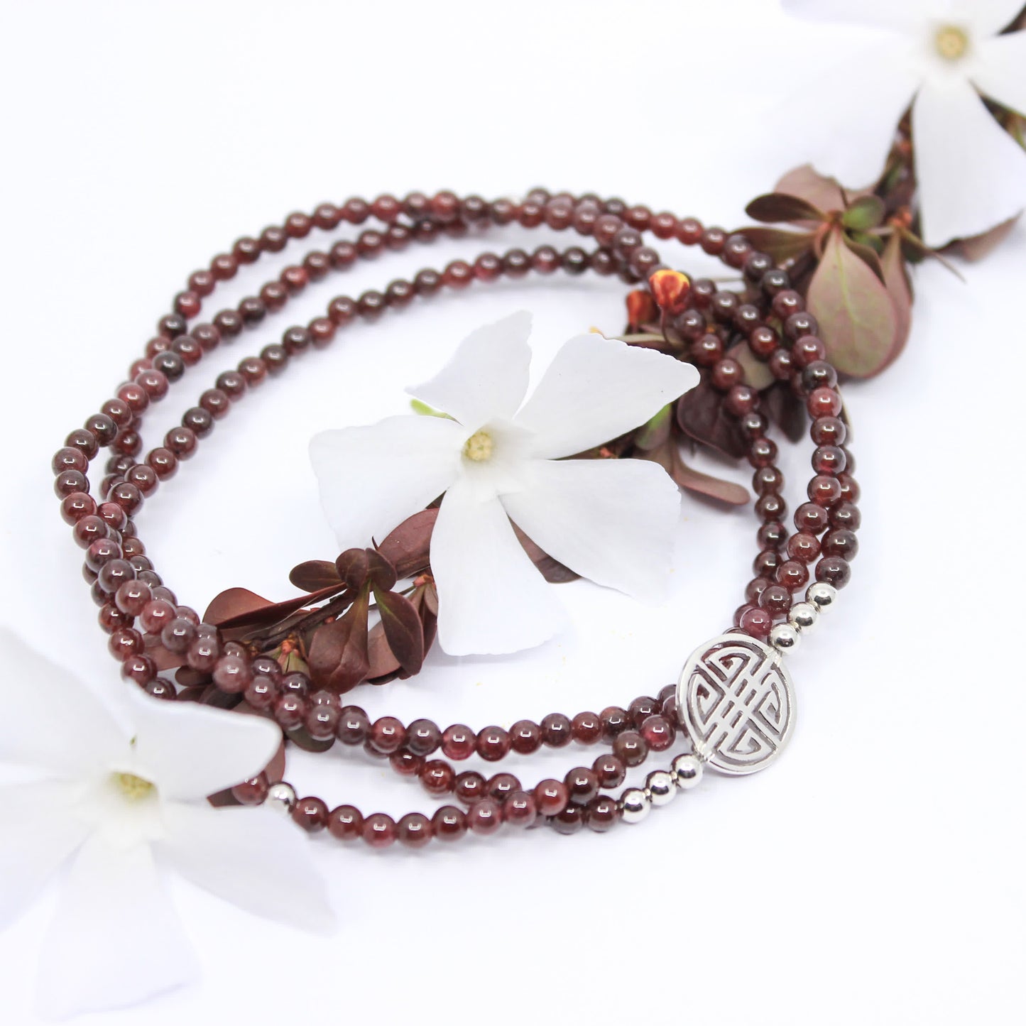 Lucky Grace · Brown Garnet, Triple Silver Lucky Bracelet