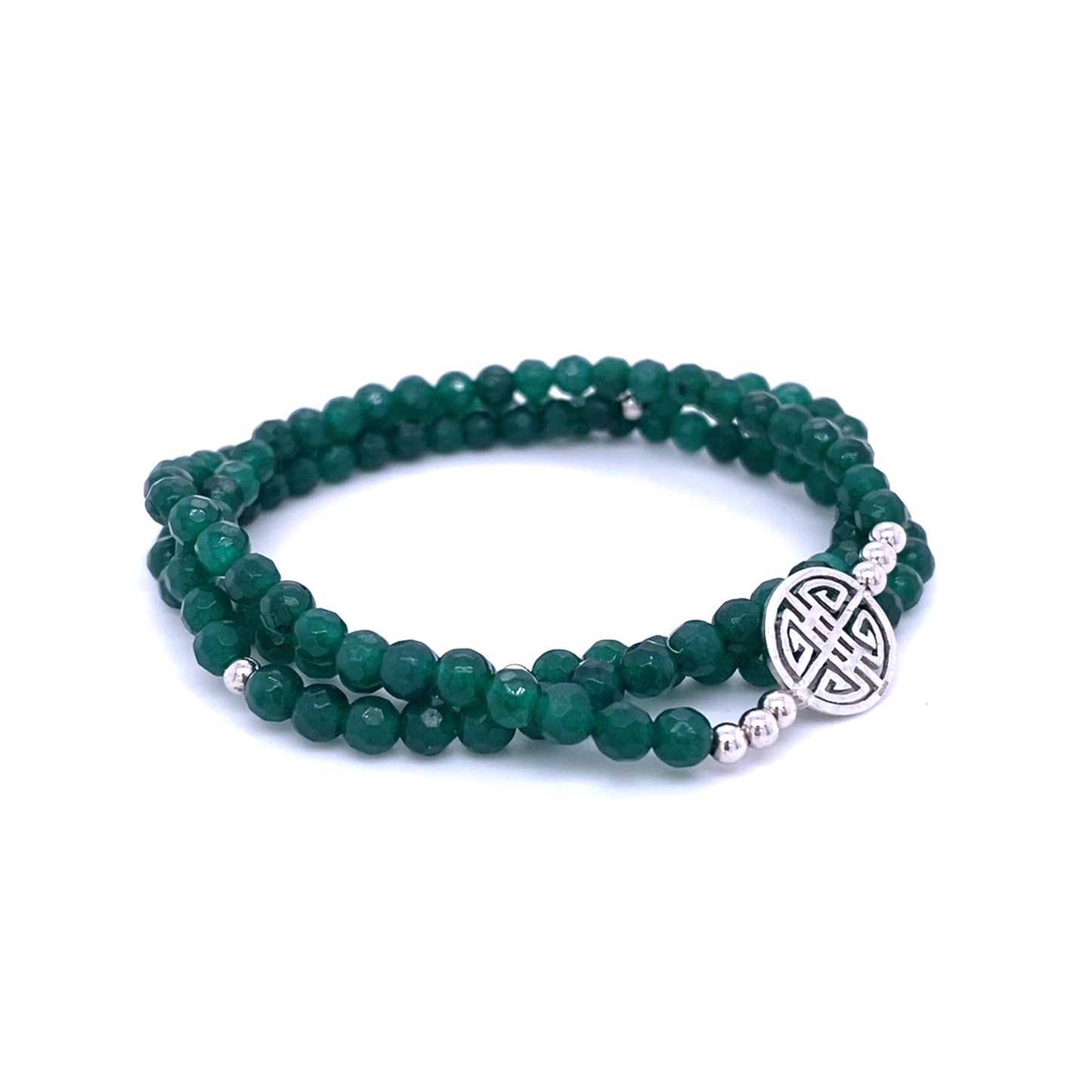Lucky Amira · Emerald, green Agate, Triple Silver Lucky Bracelet