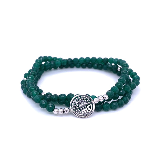 Lucky Amira · Emerald, green Agate, Triple Silver Lucky Bracelet