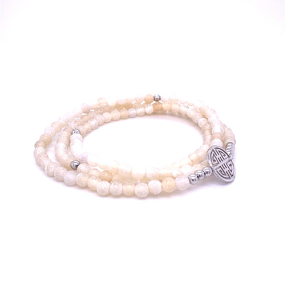 Lucky Ayla · Off-white Agate, Triple Silver Lucky Bracelet