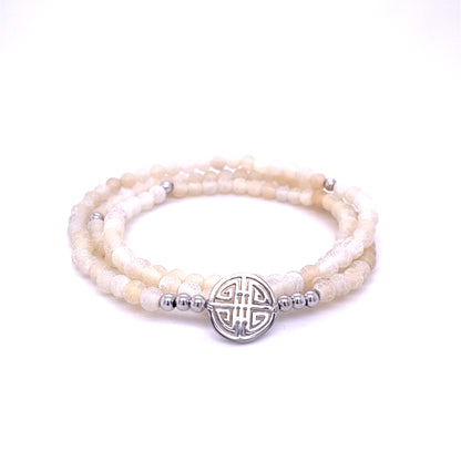 Lucky Ayla · Off-white Agate, Triple Silver Lucky Bracelet