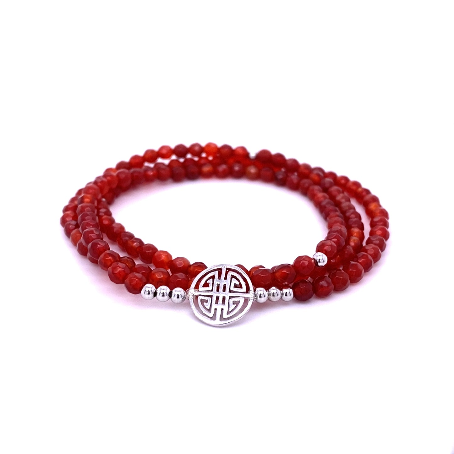 Lucky Chloe · Carnelian, Triple Silver Lucky Bracelet