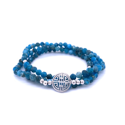 Lucky Angel · Ocean-blue Apatite, Triple Silver Lucky Bracelet