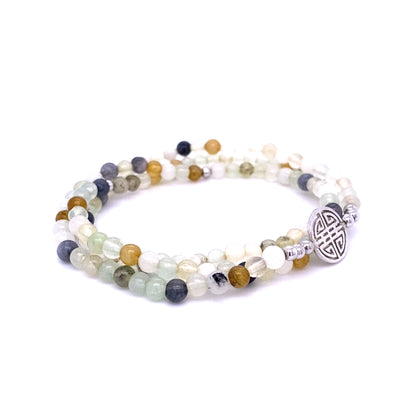 Lucky Alicia · White, grey and yellow Agate, Triple Silver Lucky Bracelet