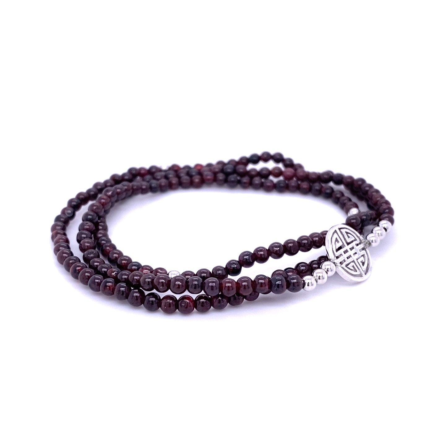 Lucky Grace · Brown Garnet, Triple Silver Lucky Bracelet