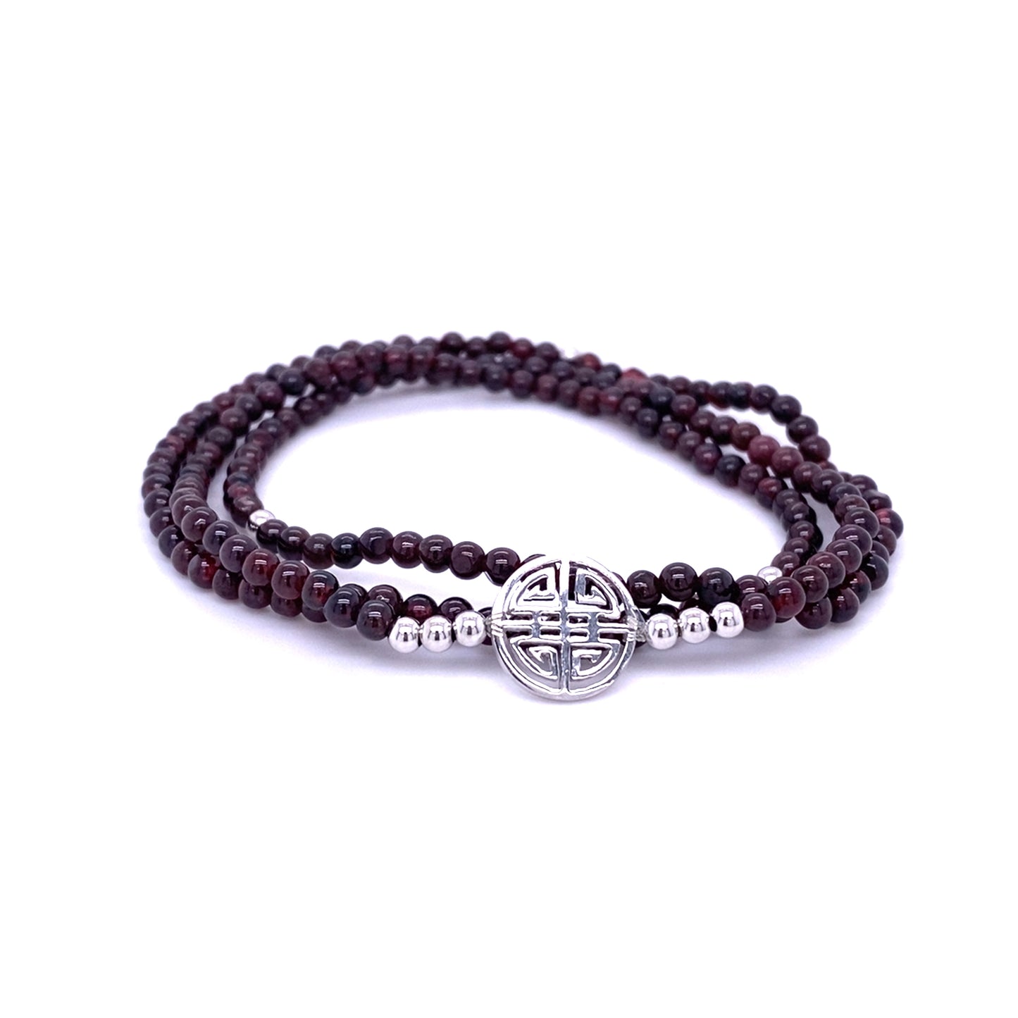 Lucky Grace · Brown Garnet, Triple Silver Lucky Bracelet