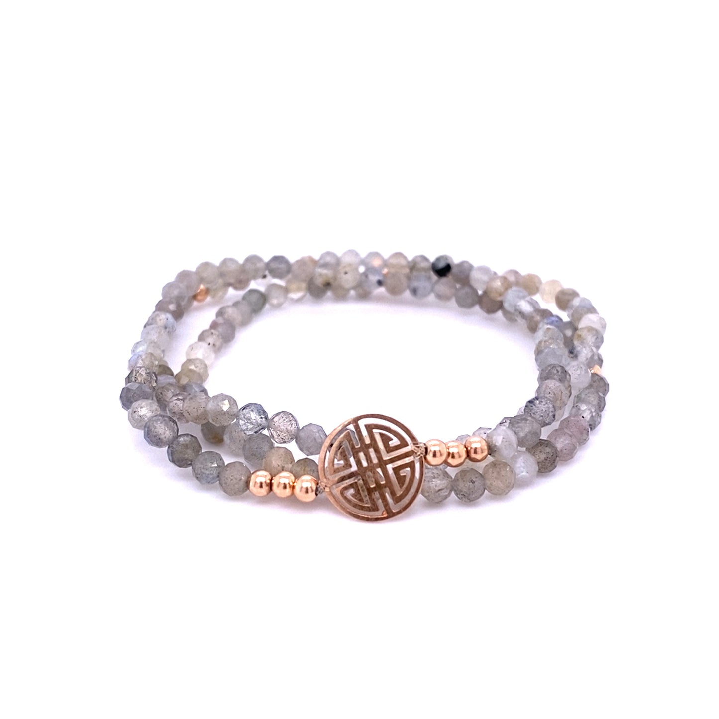 Lucky Labradorite, small stones, Triple Rose Gold Lucky Bracelet