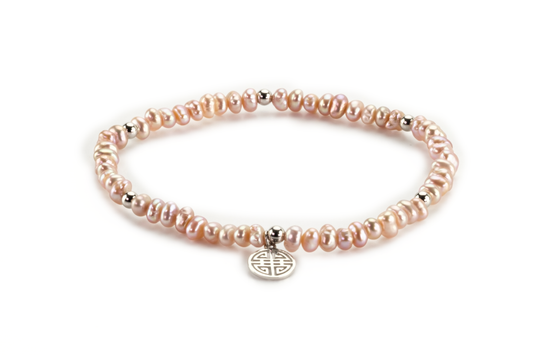 Lucky Rose-Poly ·  Freshwater Rose Pearls, Silver Lucky Bracelet