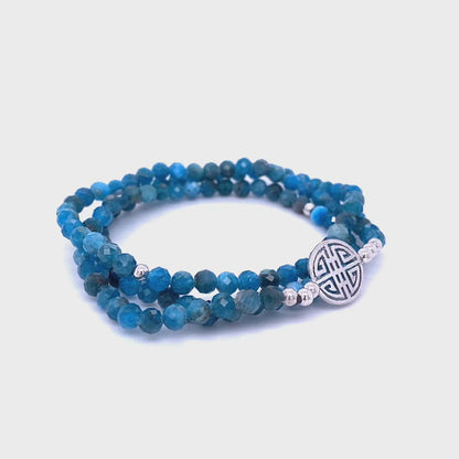 Lucky Angel · Ocean-blue Apatite, Triple Silver Lucky Bracelet